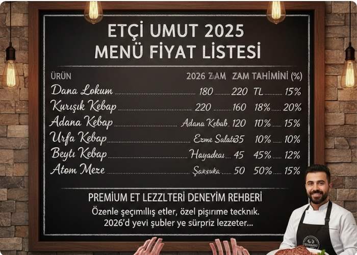 Etçi Umut Menü Fiyat Listesi