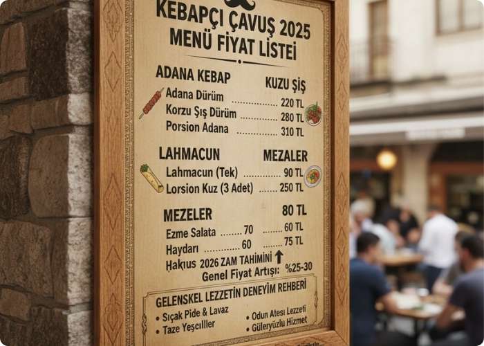 Kebapçı Çavuş Menü Fiyat Listesi